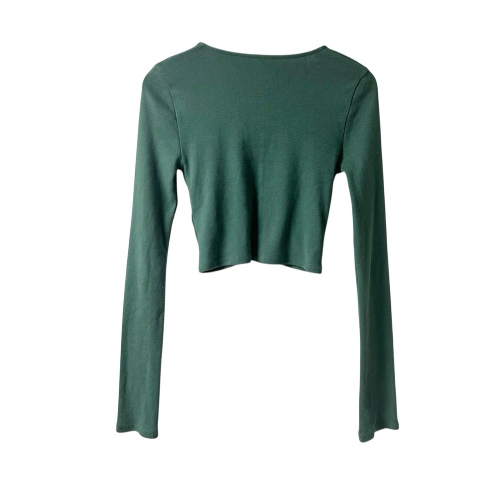 Free People Teal Long Sleeve Crop Top with Ring Detail - Picture 3 of 7